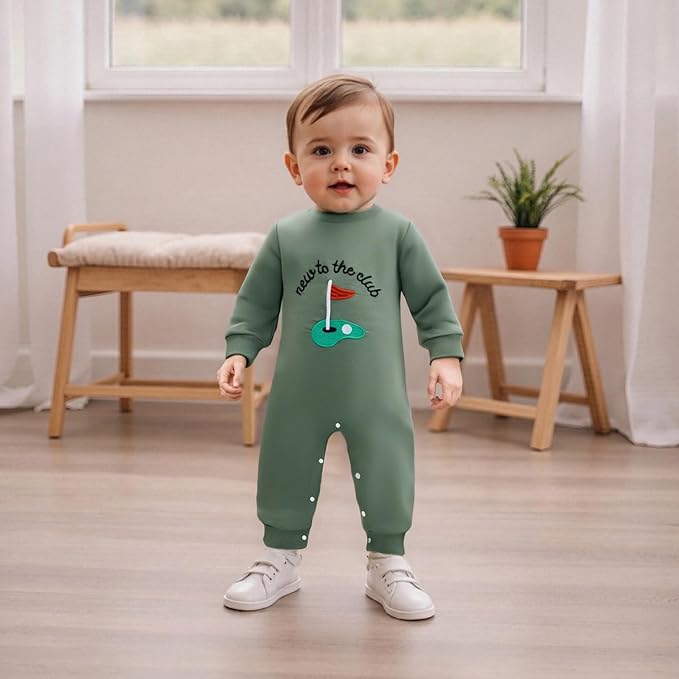 Newborn Baby Boy Fall Outfit Romper Golf Court Embroidery Long Sleeve Onesie Jumpsuit Bodysuit Cute Infant Clothes