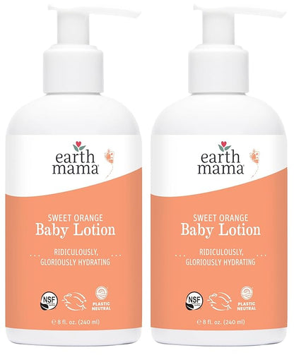 Earth Mama Sweet Orange Baby Lotion | Moisturizing Body Lotion for Dry Skin, Newborn Baby Lotion Sensitive Skin Care, Face Lotion for Babies & Kids with Shea Butter, Calendula & Aloe, 8 Fl Oz (2-Pack)