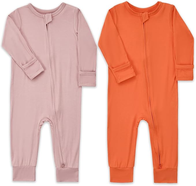 Aablexema Baby Footless Pajamas Zipper with Mitten, Rayon from Bamboo, Infant Long Sleeve Romper Pjs