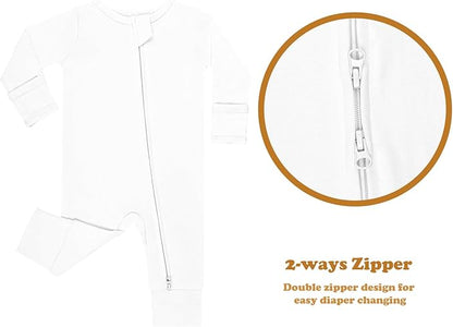 GUISBY Long Sleeve Cotton Pajamas Footless Baby Bodysuits with Zipper and Mittens 3-Pack for Boys Girls