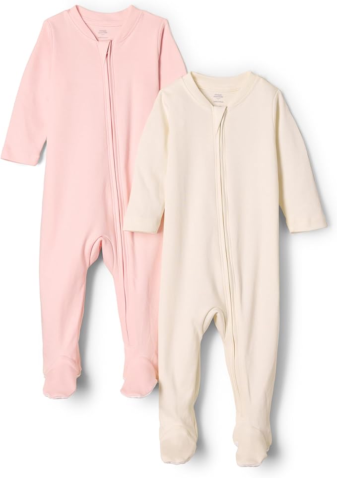 Amazon Essentials x Sofia Grainge Unisex Babies' Cotton Footed Sleep and Play Bodysuit, Pack of 2