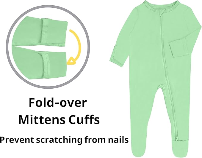 Baby Boy Footed Pajamas with Mittens,Rayon Made from Bamboo Sleepers, 2 Way Zipper Long Sleeve Pjs