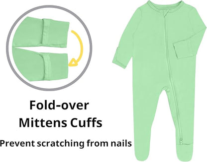 Baby Boy Footed Pajamas with Mittens,Rayon Made from Bamboo Sleepers, 2 Way Zipper Long Sleeve Pjs