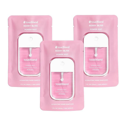 Touchland Hydrating Hand Sanitizer Spray, BERRY BLISS Trio Set, 1 FL. OZ. Travel Size Power Mist Sprays (Set of 3)