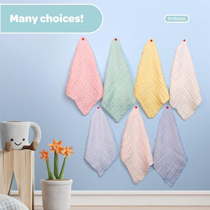 Muslin Baby Washcloths Pack of 7 - Soft Sweat Cloths for Newborn, Absorbent Baby Bath and Face Towels, 100% Cotton Baby Wipes,Burp Cloths,Feeding Towels for Babies and Infants,Solid-10 x 10’’
