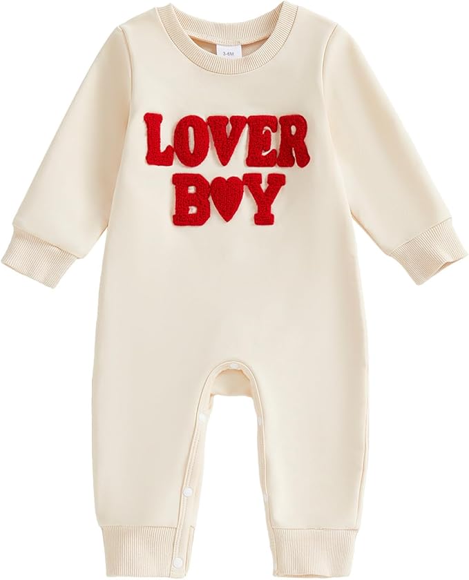 Baby Boy Valentines Outfit Newborn Long Sleeve Onesie Letter Print One Piece Jumpsuit Romper Cute Spring Clothes