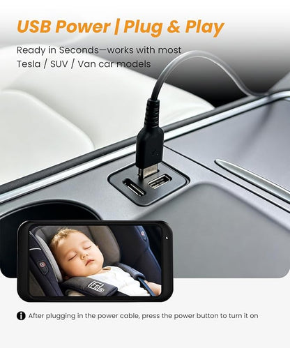 Babyvue BV2 USB Baby Car Camera, 4.5'' HD 1080P USB Rear-Facing Mirror, IR Night Vision, 360° Adjustable, Plug & Play Backup Monitor for Child & Pet Safety