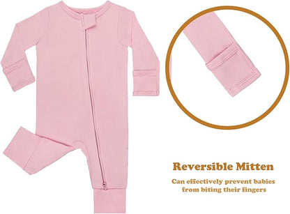 GUISBY Cotton Sleepers Footless Pajamas with Zipper and Mittens Long Sleeve Rompers for Baby