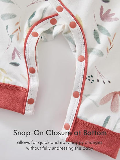 BINIDUCKLING Newborn Kimono Side Snap & Tie Wrap Over Long Sleeve Romper with Mitten Cuffs