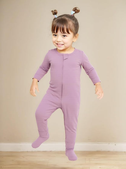 Aablexema Baby Zipper Pajamas Bamboo Rayon, 3pcs Unisex Infant Onesie with Mitten Long Sleeve Footed Pjs