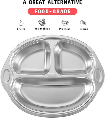 Mrs. Chou® Stainless Steel Baby Suction Plates: Divided Plates for Babies & Toddlers, BPA-Free, Dishwasher Safe, Red