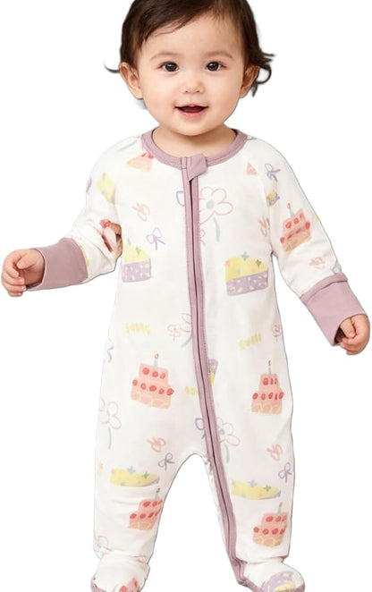 Baby Footed Pajamas with Mittens Rayon from Bamboo 2pcs Newborn Infant 2-way Zipper Pjs Cute Sleeper Outfit