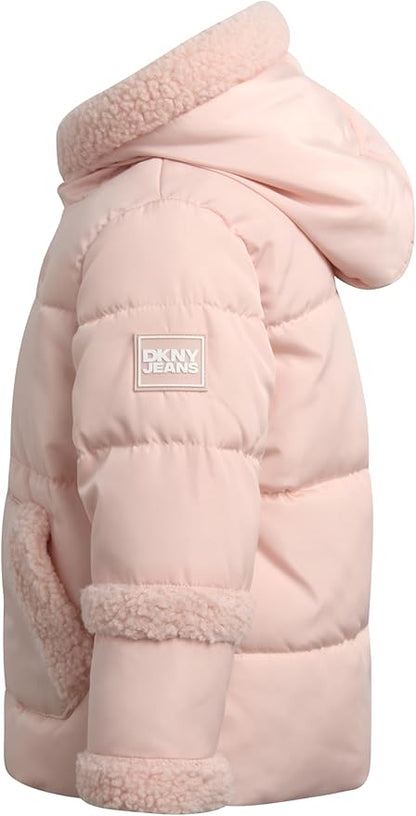 DKNY Baby Girls Puffer Coat - Soft Polar Fleece Lined Quilted Puffer Jacket for Girls - Cozy Winter Coat for Infant & Toddler