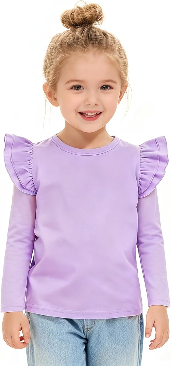LYSMuch Toddler Baby Girls Long Sleeve Ruffle T Shirt Kids Casual Plain Solid Top Blouse T-Shirt Undershirt