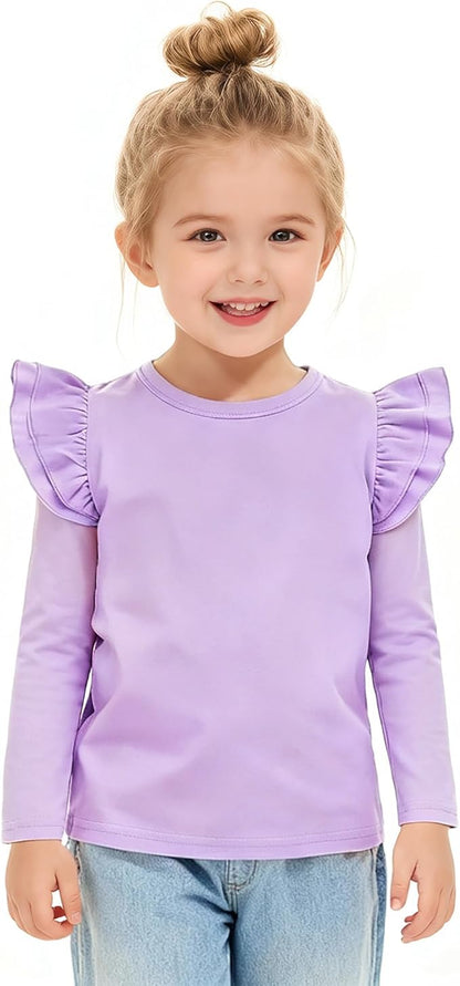 LYSMuch Toddler Baby Girls Long Sleeve Ruffle T Shirt Kids Casual Plain Solid Top Blouse T-Shirt Undershirt