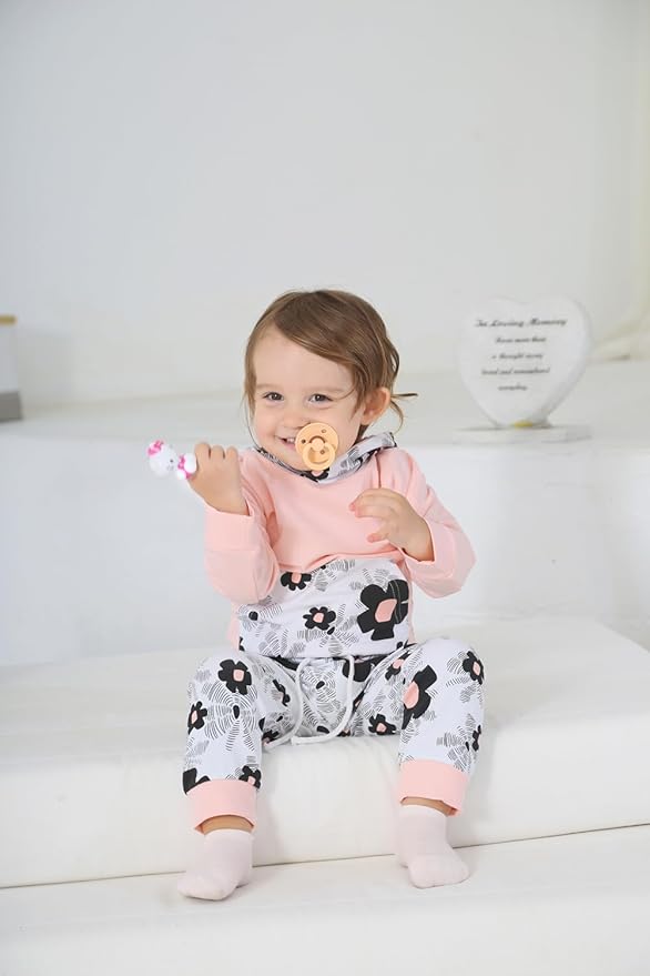 Eghunooy Baby Girl Clothes Long Sleeve Floral Hoodie Sweatshirt Pants with Pocket Headband Outfit Sets