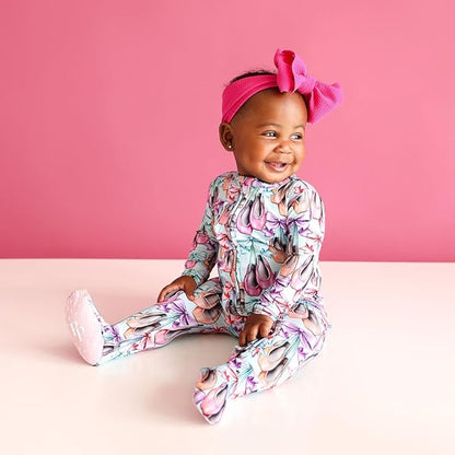Posh Peanut Footie Pajamas for Baby Girls – Sleepers in Viscose from Bamboo with 2-Way Zipper & Ruffle Trim
