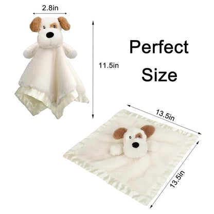 Dog Security Blanket Soft Lovey Baby Stuffed Animal with Satin Backing for Toddler Infant Newborn Boys and Girls, Lovely Unisex Puppy Snuggle Toy, Brown 13.5 Inch