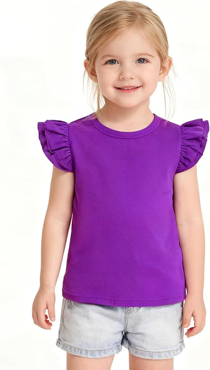 12M-14Y Toddler Baby Girls T Shirt Solid Color Blouse Ruffle Top Cotton Casual Tees Plain Shirt