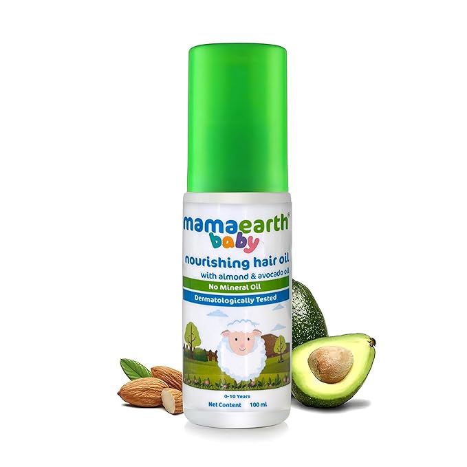 MAMAEARTH Baby Nourishing Hair Oil with Almond & Avocado Oil 3.38 Fl Oz (100ml)