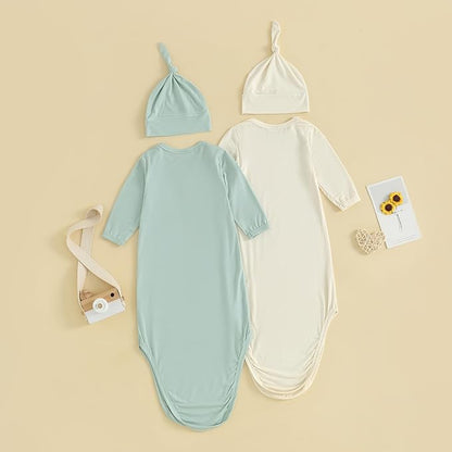 Newborn Knotted Gown 2 Pack Plain Sleeper for Baby Boy Girl Coming Home Outfit