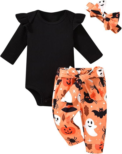 Aalizzwell Preemie Newborn Infant Baby Girls Clothes Ribbed Romper Bodysuit Pants Set Fall Winter Outfits