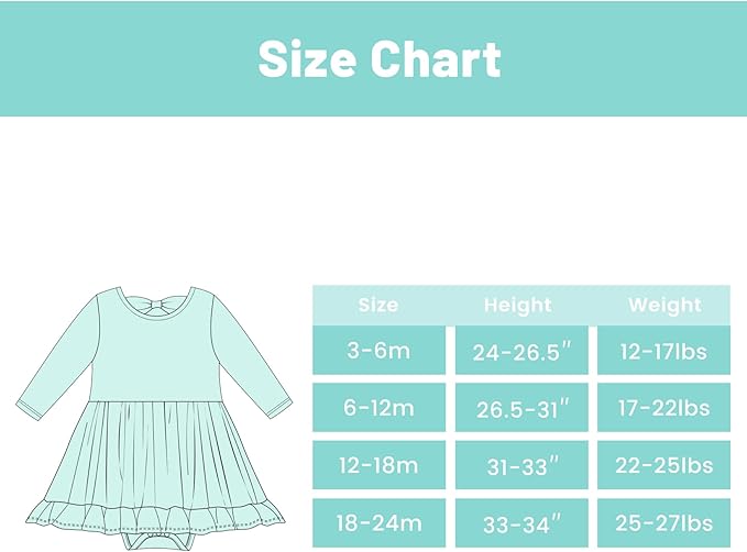 Baby Girl Bodysuit Dress Long Sleeve Twirl Dresses Bamboo Viscose Clothes with Snaps for Easy Diaper Changes