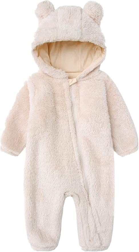 CAHL&FAUO Newborn Snowsuit Baby Cartoon Bear Onesie Warm Fleece Hooded Romper Jumpsuit