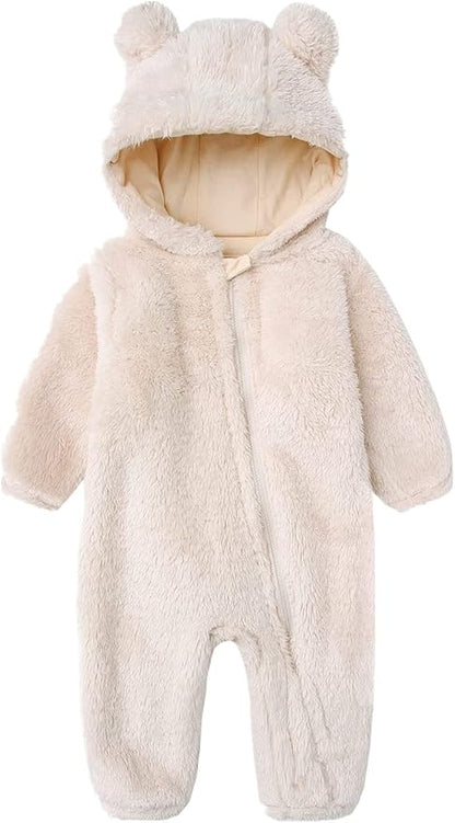 CAHL&FAUO Newborn Snowsuit Baby Cartoon Bear Onesie Warm Fleece Hooded Romper Jumpsuit
