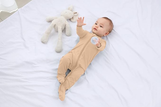 Baby Boy Footed Pajamas with Mittens,Rayon Made from Bamboo Sleepers, 2 Way Zipper Long Sleeve Pjs