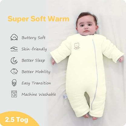 Premium Cotton Baby Sleep Sack with Legs Winter 6-12 Months 2.5 Tog, Ultra Soft Wearable Blanket Sleeping Bag Sack Easy Diaper Changing, Transitional Blanket Unisex Newborn Infant Babies Girls Boys