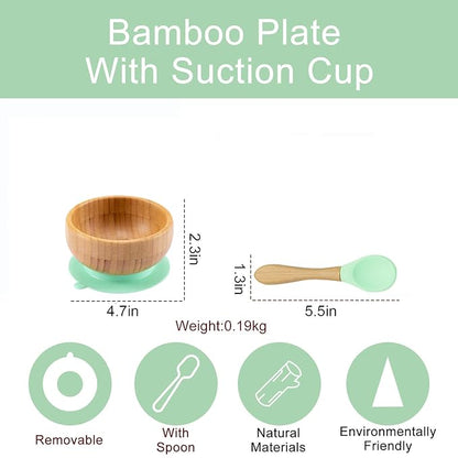 Baby Bowls and Spoons, Baby Bamboo Bowl and Spoon | Silicone Suction | Bamboo Baby Bowls for Baby | Baby Bowls First Stage | Baby Wood Bowls (Cyan-Blue)