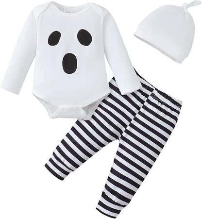Baby Boy Clothes Infant Newborn Fall Winter Outfits Long Sleeve Letter Print Romper + Hat + Pants Set
