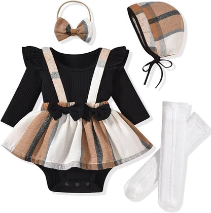 Unutiylo Preemie Newborn Baby Girl Clothes Romper Suspender Dress Fall Winter Outfits Ruffle Long Sleeve Jumpsuit