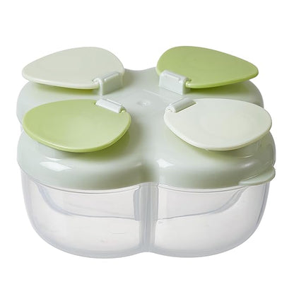 Formula Dispenser No-Spill with Four Compartment, Infant Milk Powder Dispenser Portable On The Go, Kids Snack Formula Containers for Travel Hold Outdoor, Green