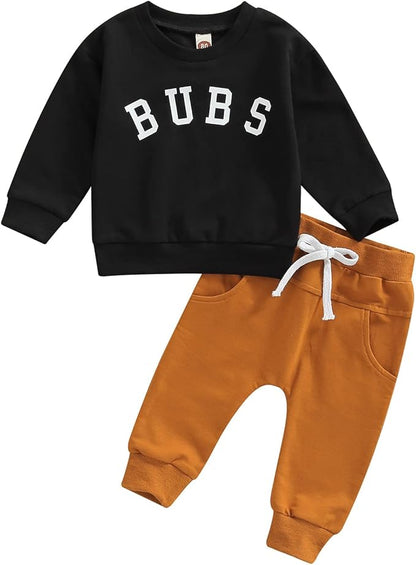 Murnouche Toddler Baby Boy Fall Winter Outfits Letter Crewneck Sweatshirt Casual Pants 2Pcs Clothes Set