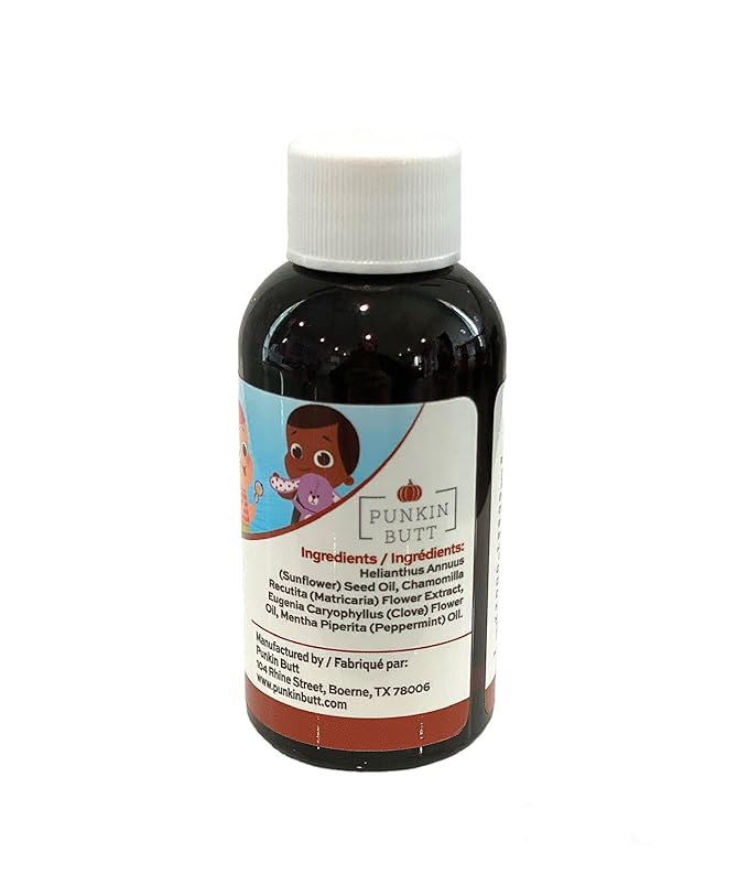 Punkin Butt Teething Oil - 2 oz - 100% Natural, for Babies - Proprietary Blend Includes Chamomile, Sunflower, Peppermint, and Clove - Baby Teething Relief with No Added Chemicals (2 Ounce)