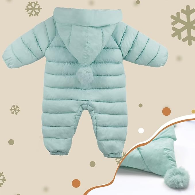 Baby Snowsuit Newborn Winter Unisex Jumpsuit Infant Hooded Double Zipper Romper Girls Boys Warm Outwear
