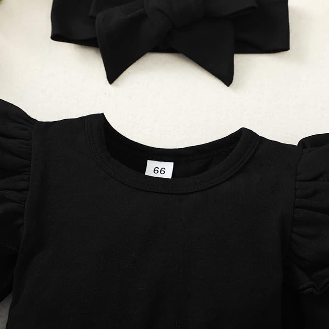 Baby Girl Clothes Infant Ruffle Sleeve Romper Dress Newborn Solid Tutu Skirt Sets Jumpsuit Headband Outfit