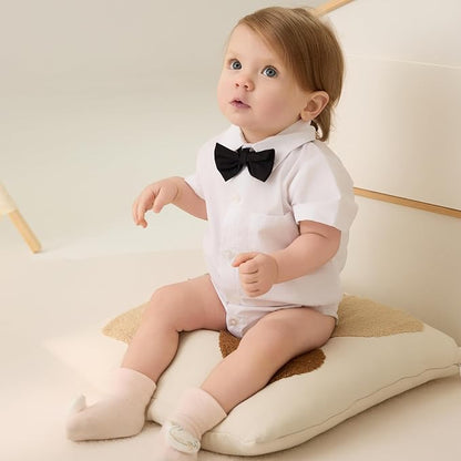 SOBOWO Baby Boys Dress Shirt Onsie Infant Short Sleeve Button Down One-Piece Romper Formal Wedding Gentleman Outfits 0-24M