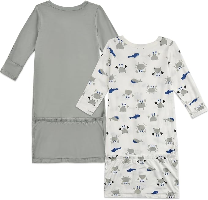 Aablexema Baby Nightgowns Rayon of Bamboo, 2Pcs Newborn Sleeper Gown with 2-way Zipper, Flip Mittens & Foot Cover