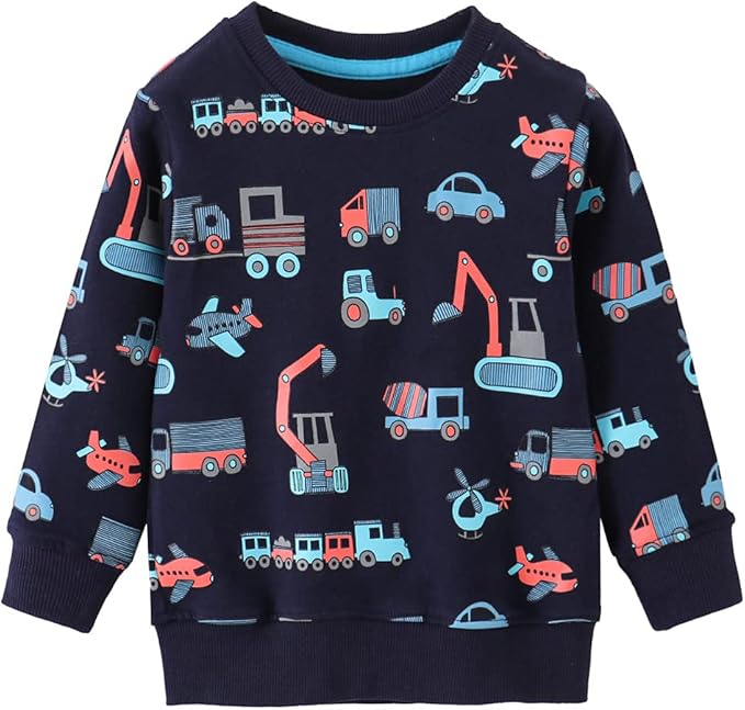 BeiVSlley Toddler Boys 3 Pack Cotton Pullover Crewneck Sweatshirt Long Sleeve Cartoon Shirt Sweaters Tops