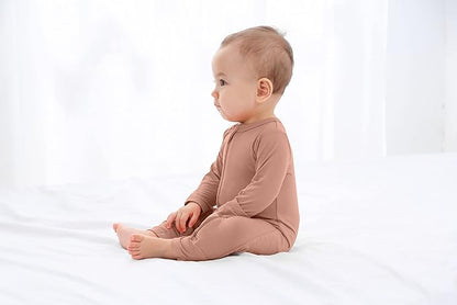 GUISBY Baby Footless Rompers, Rayon Pajamas 2 Way Zipper with Long Sleeve Sleeper