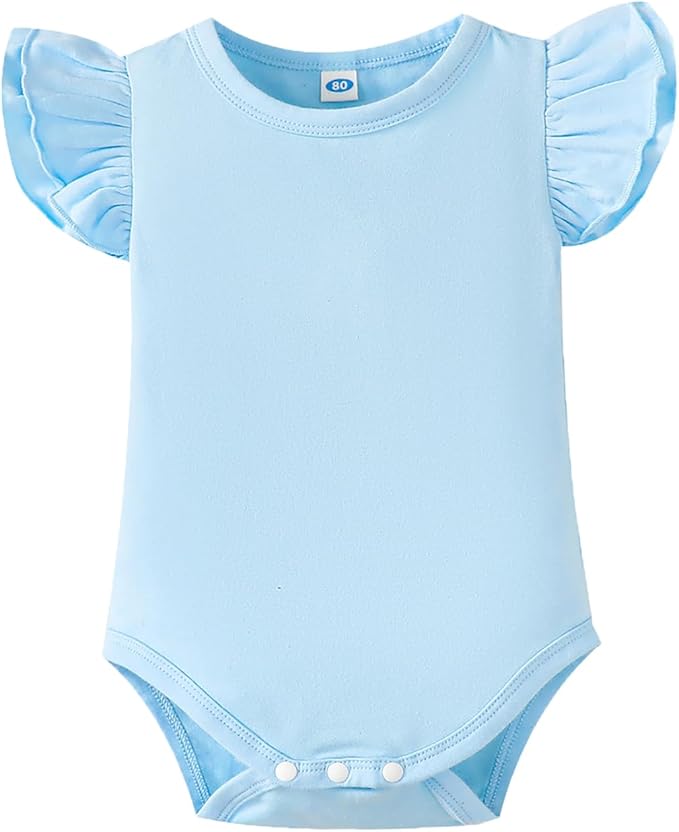 Magic Park 0-24M Infant Girl Romper Baby Girls Solid Color Bodysuit Toddler Ruffle Jumpsuit Shirts Casual Tops Baptism Shirt