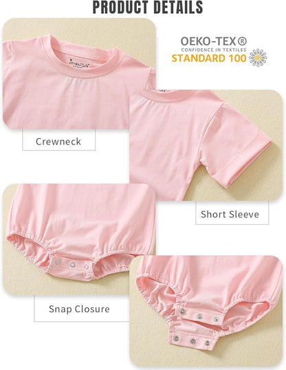 Jimonda Baby Boy Girl Bubble Romper Solid Color Bodysuit Short Sleeve Organic Cotton T-Shirt