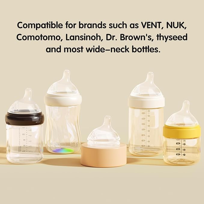 Natural Flow Silicone Baby Bottle Nipple for Wide Neck Bottles Level 0, Extra Slow Flow (SS) Nipple, 0+ Months, 4 Counts (Pack of 1) BPA-Free