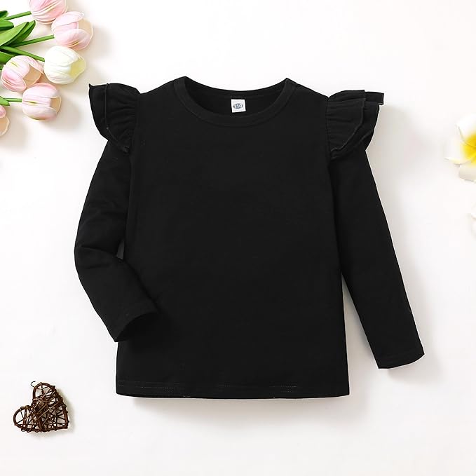 LYSMuch Toddler Baby Girls Long Sleeve Ruffle T Shirt Kids Casual Plain Solid Top Blouse T-Shirt Undershirt