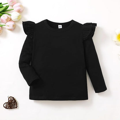 LYSMuch Toddler Baby Girls Long Sleeve Ruffle T Shirt Kids Casual Plain Solid Top Blouse T-Shirt Undershirt