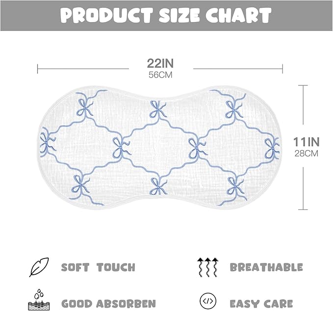 vvfelixl Muslin Burp Cloths Blue Ribbon Bow Baby Washcloths for Baby Girl Boys 2 Pack