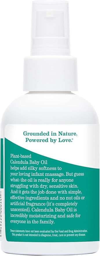 Earth Mama Calendula Baby Oil | Massage Oil for Newborn Skin Care, Dry Skin & Scalp Moisturizer, Fragrance Free, 4-Fluid Ounce